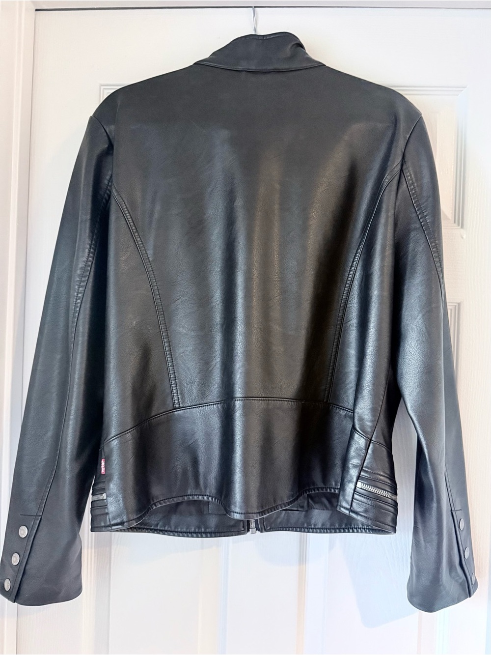 Levi’s Women's Black Faux Leather Latch Collar Racer Jacket • Size XL - Picture 3 of 8